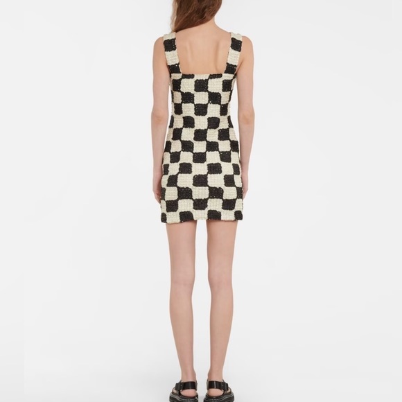 Nanushka Najya Black Cream Checked Square Neck Recycled Ribbons Mini Dress M - Picture 3 of 6